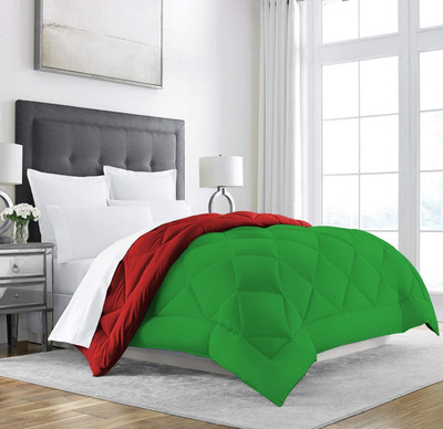 Linenovation Solid Double Comforter for  Heavy Winter(Polyester, Red : Green)