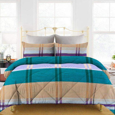 Shivaay Plast Geometric Double Comforter for  AC Room(Poly Cotton, Peach Green)