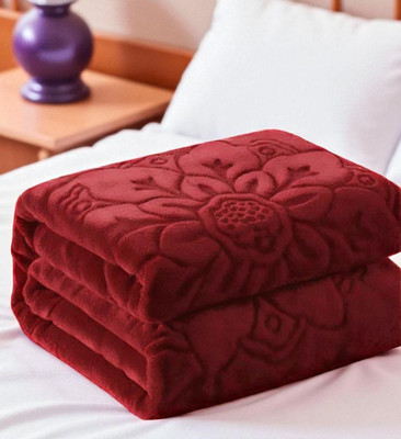 Changers Floral Double Mink Blanket for  Heavy Winter(Polyester, Maroon)