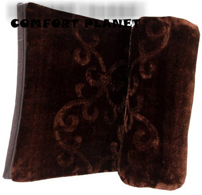 COMFORT PLANET Self Design Double Mink Blanket for  Mild Winter(Woollen Blend, Brown)