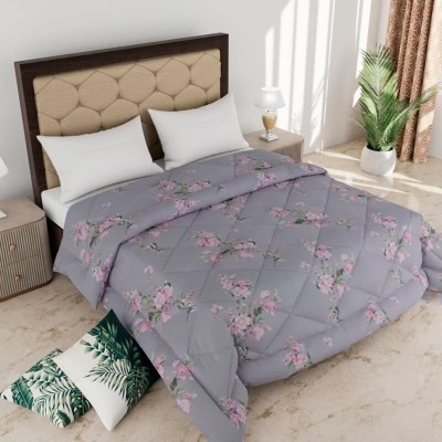 Comfowell Printed Single Quilt for  Heavy Winter(Cotton, LIGHT GREY FLOWER)