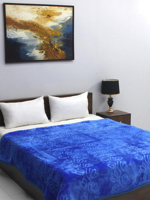 Barbarik Floral Double Mink Blanket for  Mild Winter(Microfiber, Blue)