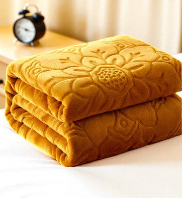 GKM Floral Double Mink Blanket for  Heavy Winter(Microfiber, Gold)