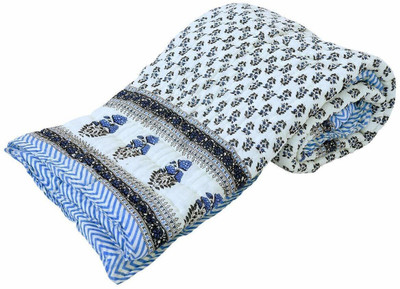 Gnudi Printed Single Quilt for  AC Room(Cotton, Blue)