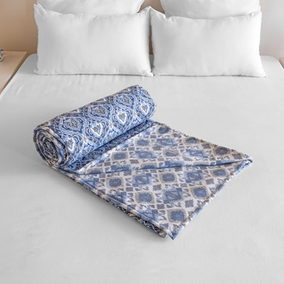 HOMEMONDE Floral Double Dohar for  Heavy Winter(Cotton, Blue & White)