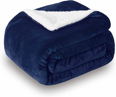 VAS COLLECTIONS Solid King Sherpa Blanket for  Heavy Winter(Polyester, Blue)