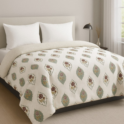 RRC Floral Double Dohar for  AC Room(Cotton, Green, White)