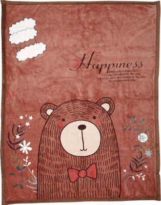 Baby Moo Printed Crib Fleece Blanket for  AC Room(Polyester, Brown)