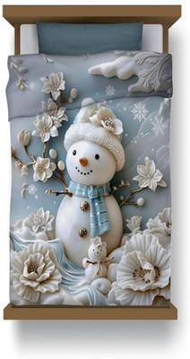 24x7 Home Store Cartoon Single Comforter for  AC Room(Microfiber, Snowman White)