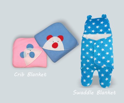 New Born Procare Solid Crib Swaddling Baby Blanket for  AC Room(Fur, Baby Pink Skyblue Skyblue)