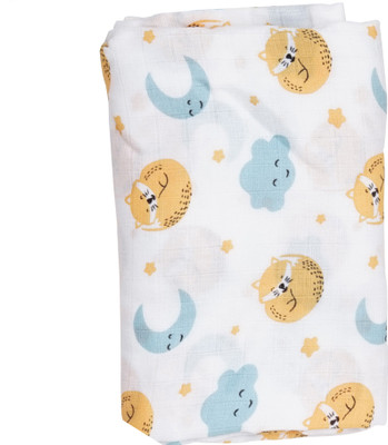 VoiDrop Printed Single Swaddling Baby Blanket for  AC Room(Muslin, Moon & Cloud Prints)