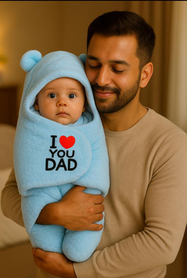 TRULYFAST Text Print Single Hooded Baby Blanket for  Mild Winter(Microfiber, Sky)