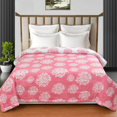 ohello Solid Double Comforter for  AC Room(Microfiber, Pink & White)