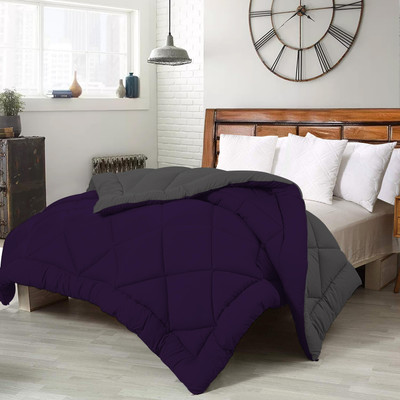 YUKU Solid Double Comforter for  Heavy Winter(Poly Cotton, grey&purple)
