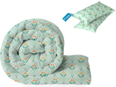 BSB HOME Floral Double Comforter for  Mild Winter(Microfiber, Light Green & Orange & Dark Green)