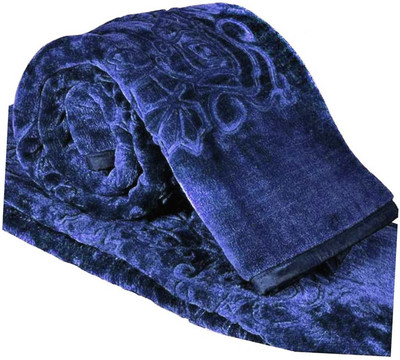 Swikon star Self Design Double Mink Blanket for  Heavy Winter(Microfiber, Blue)