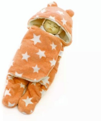 BABY ZONE Printed Crib Hooded Baby Blanket for  Mild Winter(Microfiber, Orange)