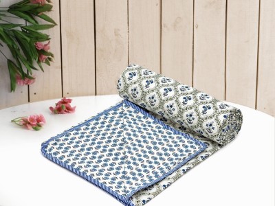 COMFORT PLANET Floral, Printed Double Dohar for  AC Room(Cotton, White Blue)