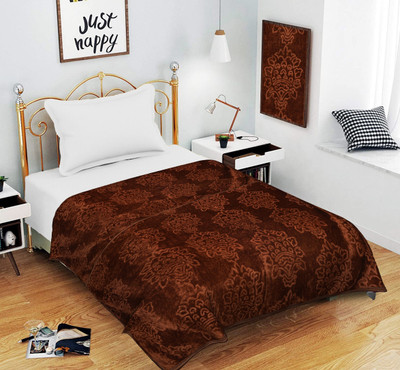 Flipkart Perfect Homes Self Design Single Mink Blanket for  Mild Winter(Microfiber, Brown)