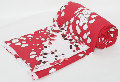 Trance Home Linen Printed Double Dohar for  Heavy Winter(Cotton, Red Abstract Leaves)