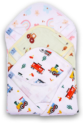 Mookoo Printed Single Hooded Baby Blanket for  Mild Winter(Muslin, Multicolor)