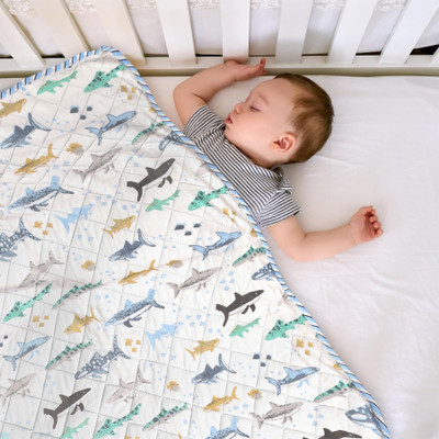 HOMEMONDE Cartoon Double Crib Baby Blanket for  AC Room(Cotton, Baby Blue Hunter)