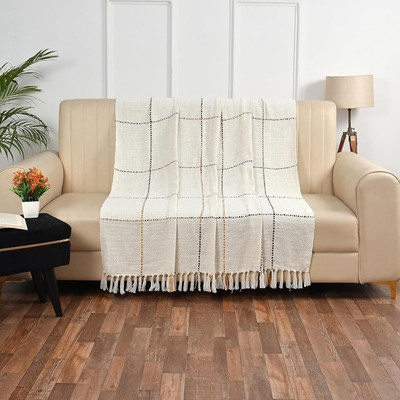MayNiQ Checkered Single AC Blanket for  AC Room(Cotton, Natural White)