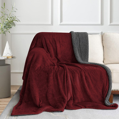 MISTIVA Solid Double Sherpa Blanket for  Heavy Winter(Polyester, MAROON&GREY)