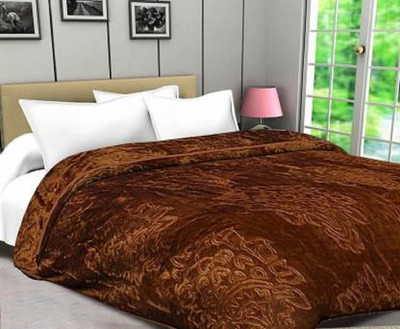 ACZO FEEL Self Design Double Mink Blanket for  Heavy Winter(Microfiber, Brown)