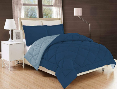 COZYEXPORTS Solid King Quilt for  Heavy Winter(Poly Cotton, Navy Blue & Sky Blue)