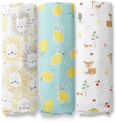 haus & kinder Printed Crib Swaddling Baby Blanket for  AC Room(Cotton, Oranage, Yellow, Blue)