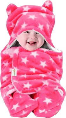 Oyo Baby Solid Single Hooded Baby Blanket for  Mild Winter(Woollen Blend, Printed Pink)