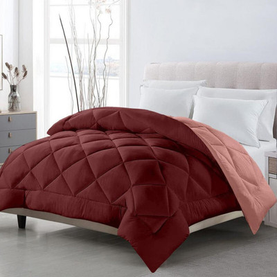 RF Relaxfeel Solid Single Quilt for  Heavy Winter(Poly Cotton, Wine & Peach)