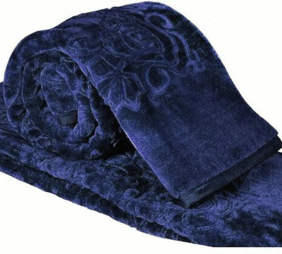 NANDAN JOY Floral Double AC Blanket for  Heavy Winter(Fur, Navy Blue)