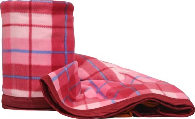 Goyal's Checkered Single Fleece Blanket for  Mild Winter(Microfiber, Pink)