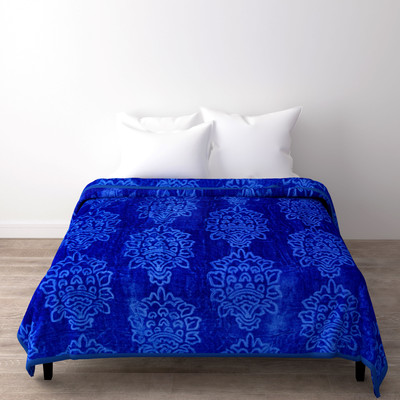 SPANGLE Self Design Double Mink Blanket for  Mild Winter(Microfiber, Blue)