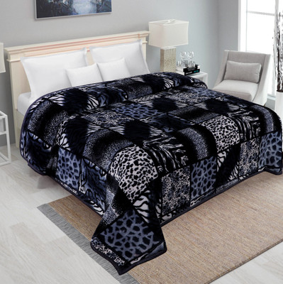 IWS Printed Double Mink Blanket for Mild Winter(Woollen Blend, Black)