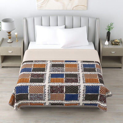 Qfab Geometric Single Dohar for  AC Room(Cotton, Blue)