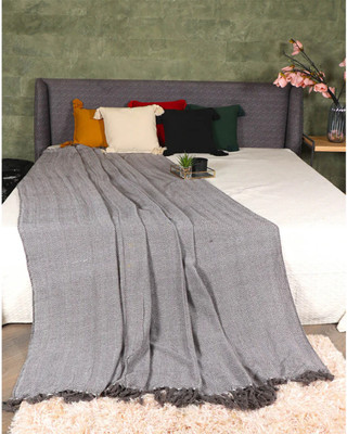 SASHAA WORLD Self Design Single Throw for  AC Room(Cotton, Grey)