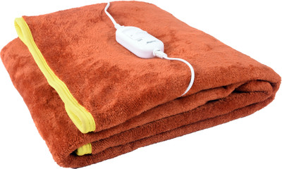 Comfort Ideas Solid Single Electric Blanket for  Heavy Winter(Poly Cotton, Orange)