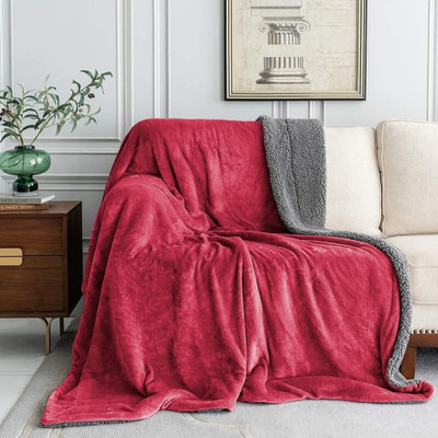 LA VERNE Solid Single Sherpa Blanket for  Heavy Winter(Woollen Blend, Maroon)