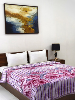 Signature Floral Double Mink Blanket for  Mild Winter(Polyester, Purple)