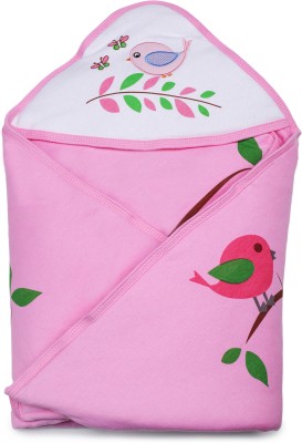 Phedarus Printed, Embroidered Single Hooded Baby Blanket for  AC Room(Cotton, Pink)