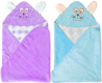 BRANDONN Embroidered Crib Hooded Baby Blanket for  AC Room(Polyester, Purple, Sky Blue)