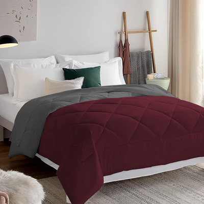 EVERDECOR Solid Double Comforter for  Mild Winter(Microfiber, Maroon & Grey)