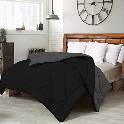 Convalexa Solid Single Comforter for  Heavy Winter(Poly Cotton, Black & Grey)