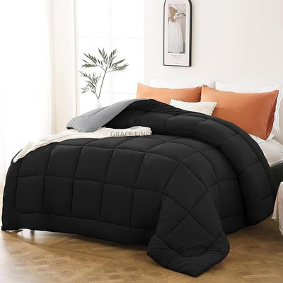 DORISTYLE Solid Double Comforter for  Heavy Winter(Poly Cotton, Black&Grey)
