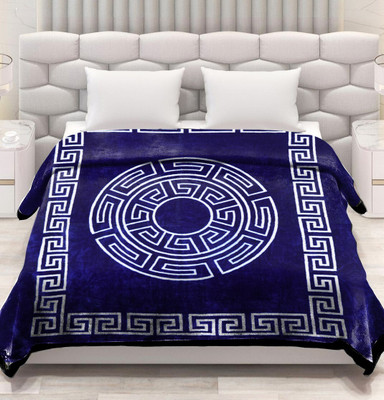SPANGLE Printed Double AC Blanket for  AC Room(Microfiber, Blue, White)