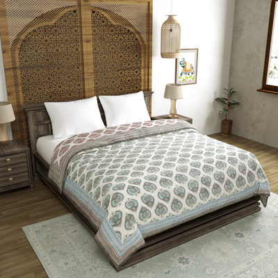 Blocks Of India Motifs King Quilt for  Mild Winter(Cotton, Grey)