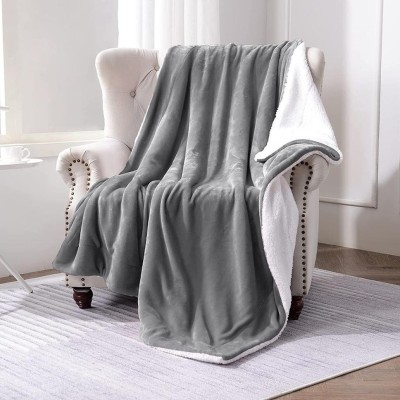 VAS COLLECTIONS Solid Double Sherpa Blanket for  Heavy Winter(Polyester, Light Grey)
